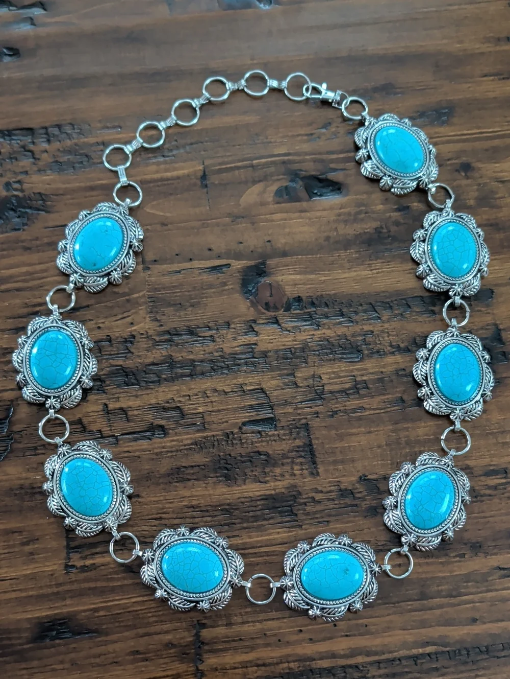 Western Style Faux Turquoise Concho Chain Link Statement Belt